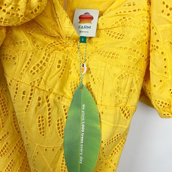 NWT Farm Rio Yellow Monstera Eyelet Short Sleeve Mini Dress S - Picture 3 of 7